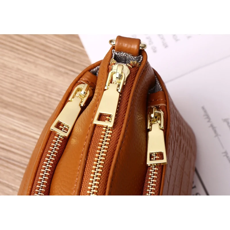 100% Genuine Leather, 3 Compartments, Fashion Shell Handbag,Nature Skin Shoulder Messenger Bag, Women Leather Crossbody Bag,R001