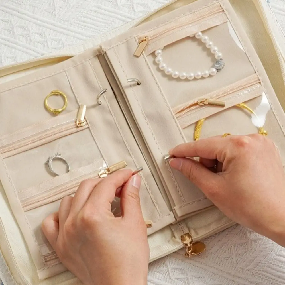 Flower Pattern Jewelry Storage Bag Anti-oxidation Grid Storage Jewelry Organizer with Zipper Multi-layer
