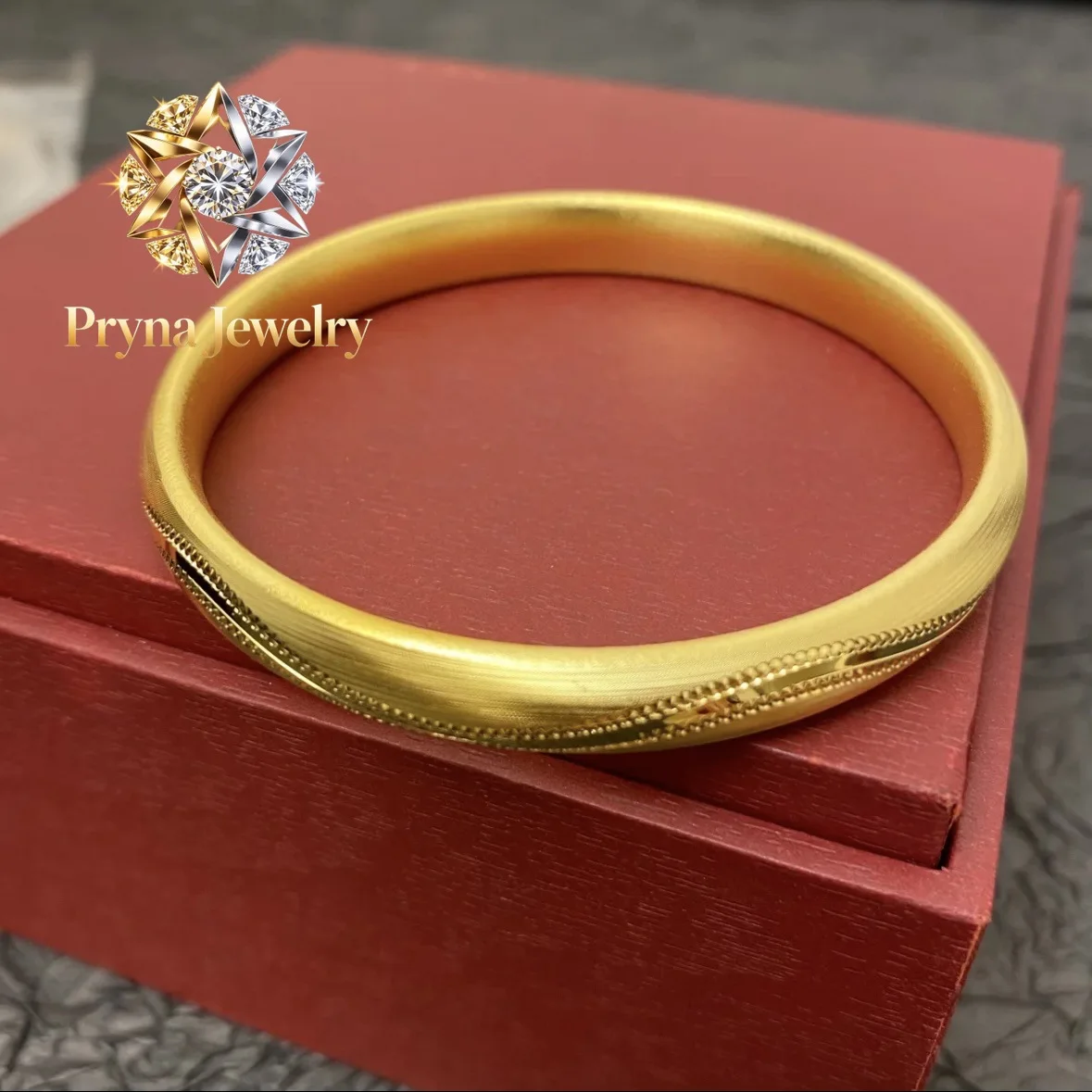 Pryna Jewelry   Luxury 24K 9999 Pure Gold real gold Women's Brushed Wavy Bracelet Solid Closed Bracelet