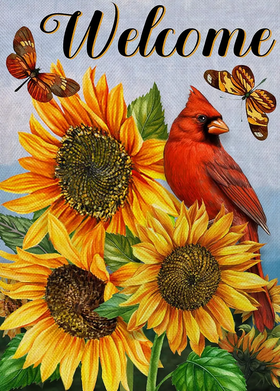 Home Decorative Welcome Spring Summer Cardinal Sunflower Garden Flag, Yard Red Bird Outside Decoration, Fall Autumn Outdoor Smal