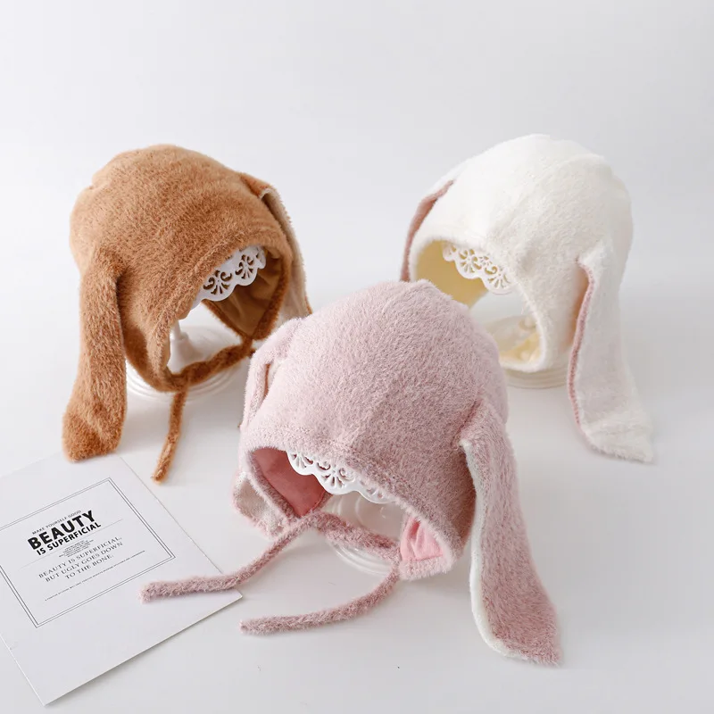 

Long Eared Rabbit Baby Plush Beanie Winter Infant Ear Protection Hat 5-36 Months Toddler Headgear Bonnet Warm Kids Pullover Cap
