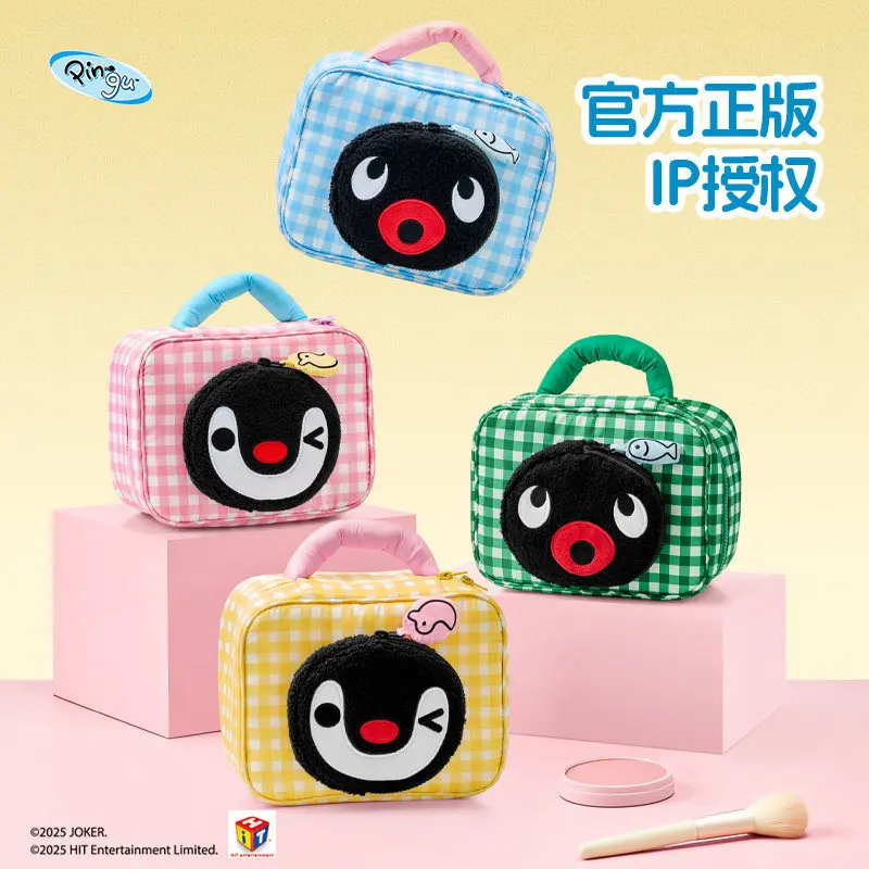 

Pingu Kawaii клетчатая сумка для хранения макияжа, аниме, периферийные устройства, семейный подарок для девочек, праздничные подарки на день рождения, декор, игрушки, аксессуары для фигурок