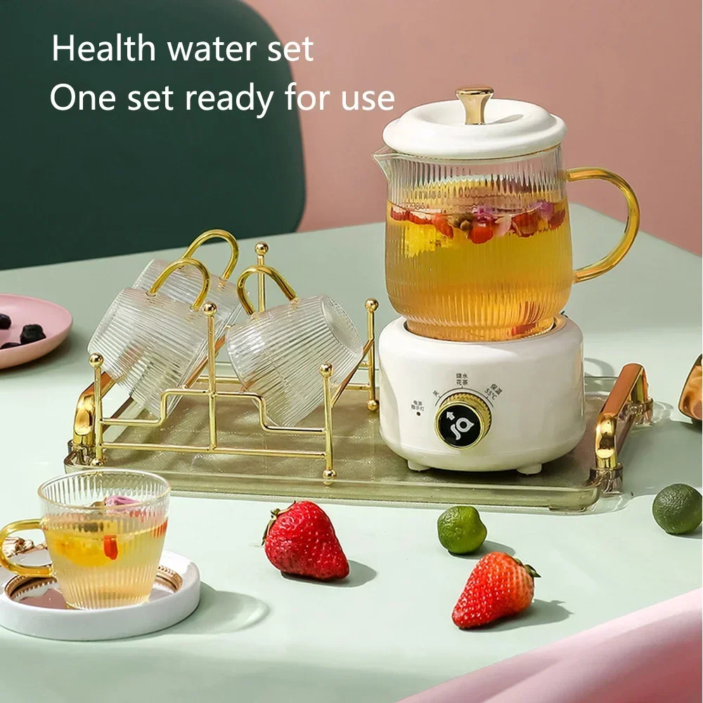 0.6L Health pot multifunctional office small tea maker home mini health cup glass flower teapot electric heating stew cup warmer