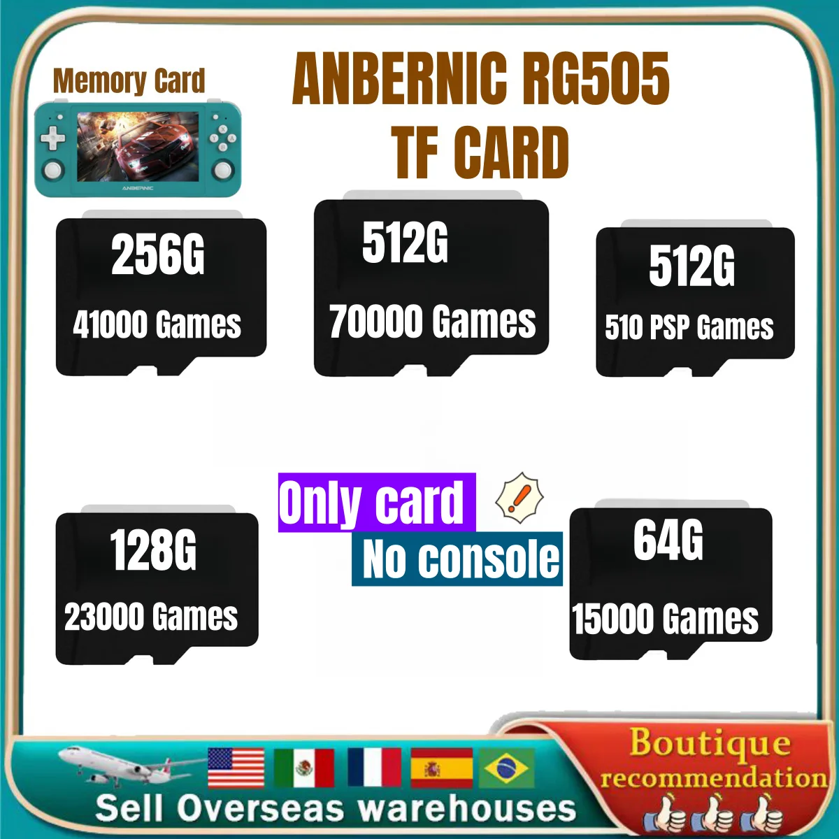 

For ANBERNIC RG505 TF Card Memory Cards 64G 128G 256G 512G Memory Cards 70000 Games Retro Handheld Console PSP 510 GAMES Gift