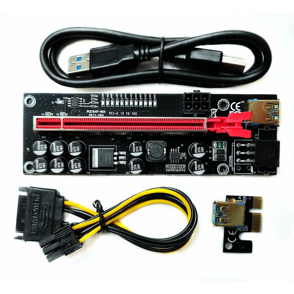 VER-11 Pro PCI-e 1X 16X Riser VER11 Pro Dual 6Pin Riser Card With 10 capacitors