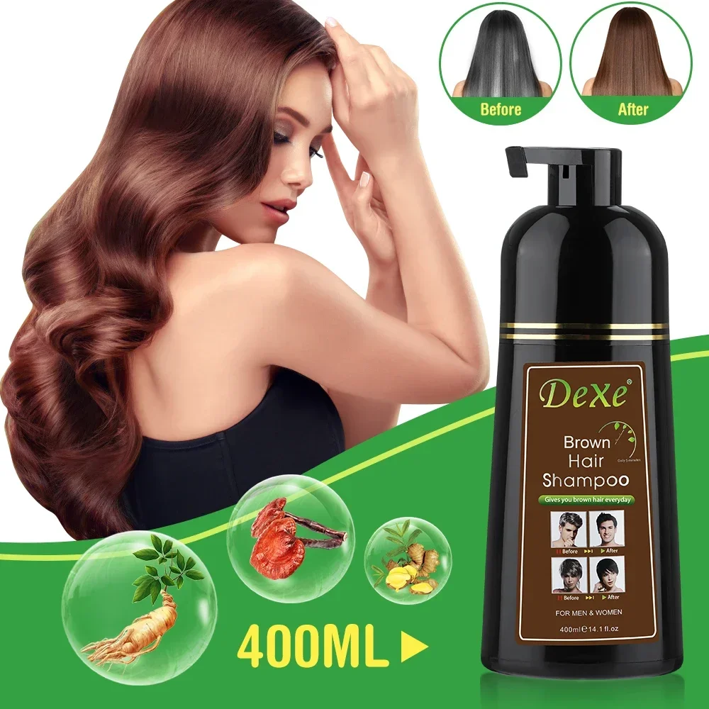 Teinture capillaire semi-permanente, shampoing, couleur noir et marron, couverture rapide, cheveux gris, 400Ml, Ginseng à base de plantes, Essence de plante de gingembre, crème de teinture pour cheveux