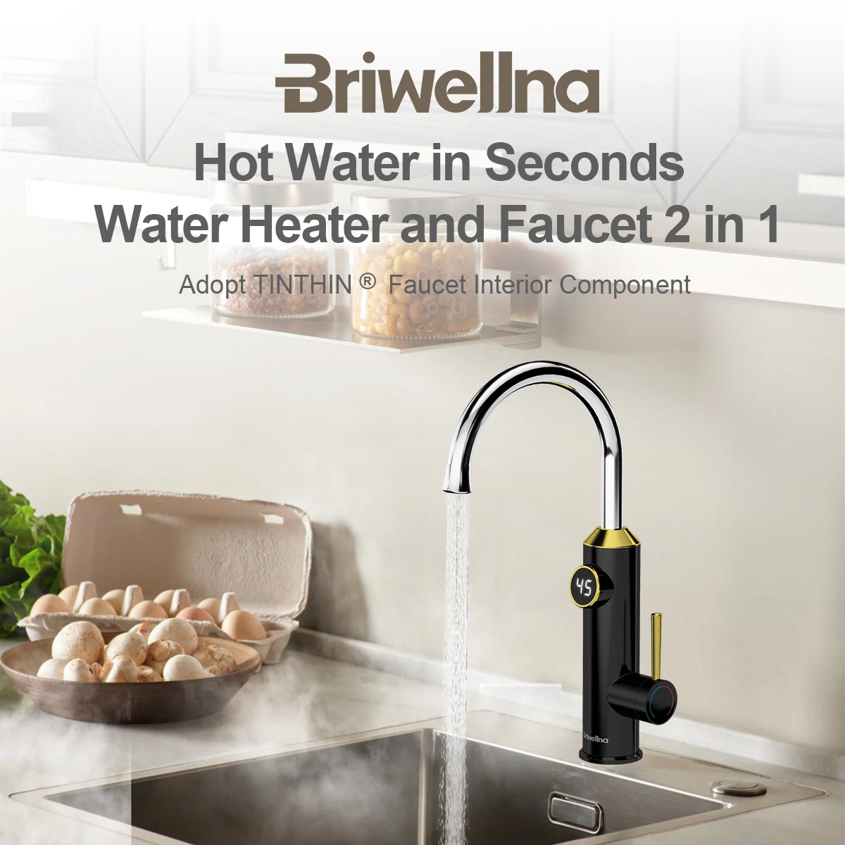 

220V Electric Water Heater Tankless Instant Kitchen Faucet Mixer Tap 2-in-1 Flowing Water Heating System Electric Geyser