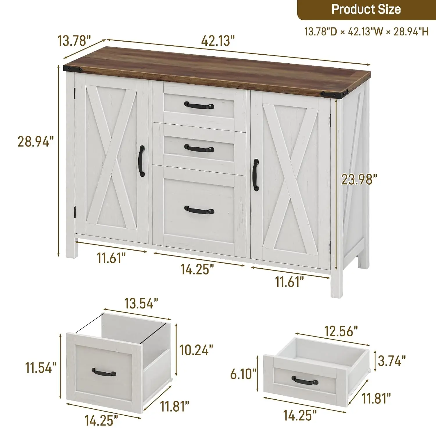 Farmhouse File Cabinet 3 Drawers Doors White Wood Printer Stand Open Storage Adjustable Shelf Letter A4 Home Office, Customized