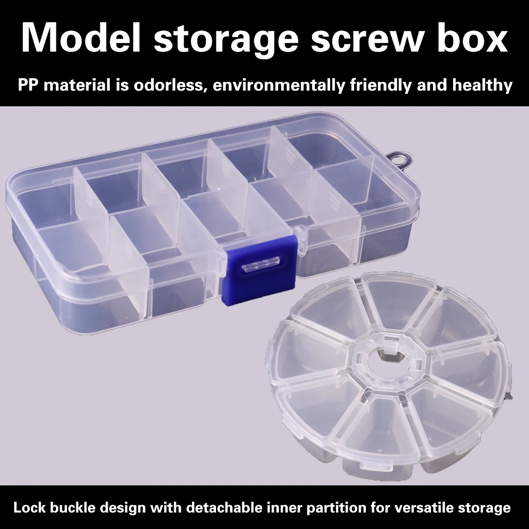 Model Storage box Banana Head Small Parts Box  8 or 10 Slots Cells Hardware Fittings Toolbox Square and Round