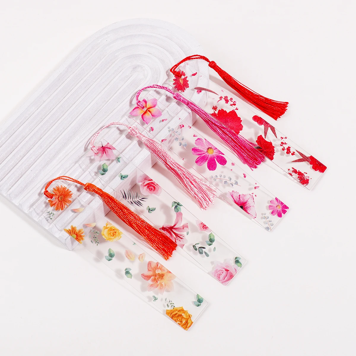 Watercolor Flower Acrylic Bookmark with Tassel Aesthetic Literary Stationery Gift for Book Lovers Study office supplies
