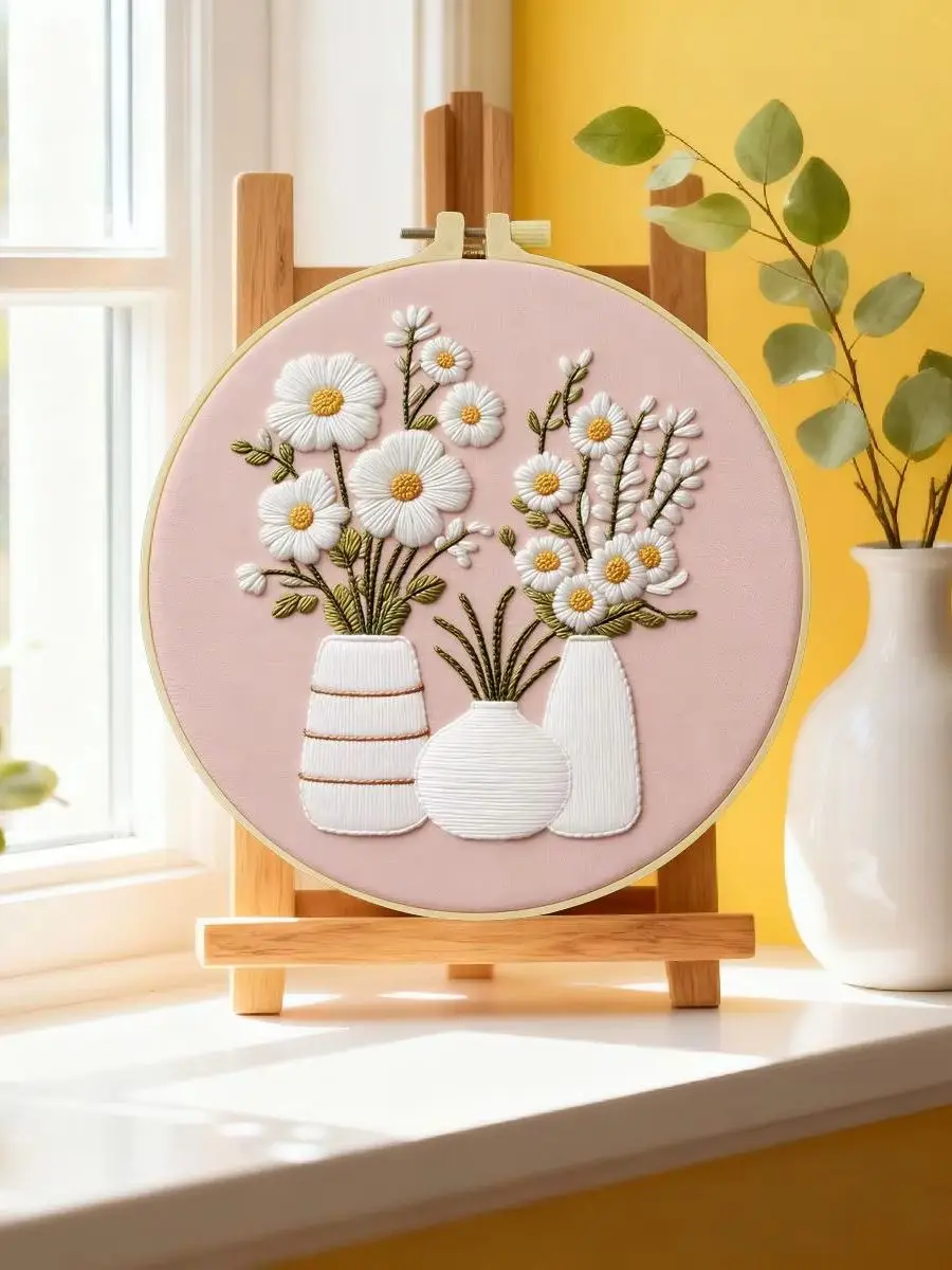 1 Stück 20X20CM/15X15CM 7,87/6,3 Zoll Vase Stickerei Starter-Kit DIY-Kit DIY-Stickerei-Set Handarbeiten Nähkunst Malerei – Detail 6