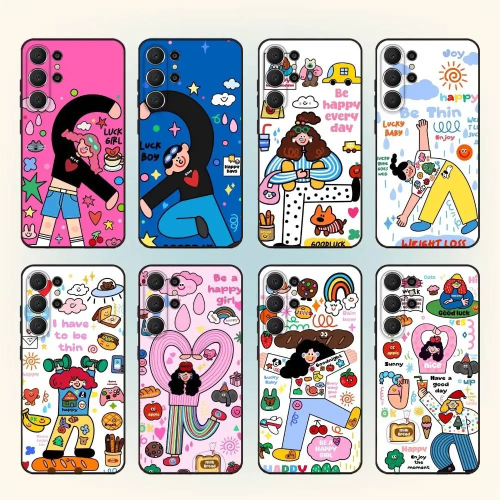 

Colorful Whimsy Girl Phone Case For Samsung S25,24,23,22,30,21,10,9,Ultra,Plus,Lite,FE Black Soft Case