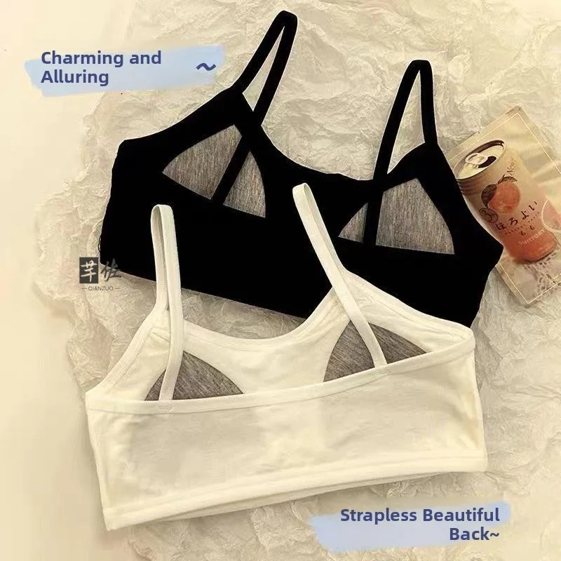 Anti-Bulge 12-18 Years Old Girls' Bralette Strap Vest Underwear Thin Knitted Pure Color School Girls Development Stage