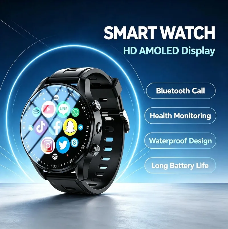 Unisex GPS Smart Watch Large Storage Bluetooth Call Multi-App Sports Fitness Wristwatch For Men Women Running