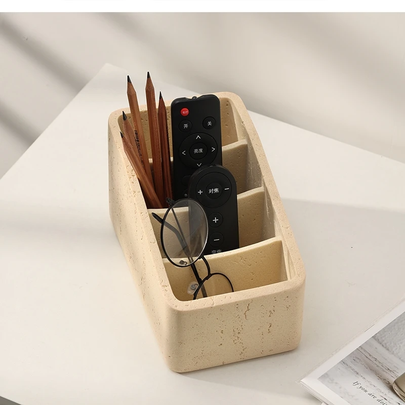 Wabi-sabi wind tunnel stone remote control storage box Living room table multifunctional Office pen holder