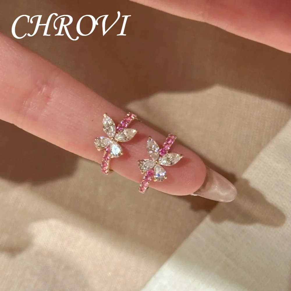 925 Reines Silber Retro Funkelnder Rosenrosa Saphir Schmetterling Ring Ohrringe Edelstein Schmetterling Ohrstecker – Detail 16