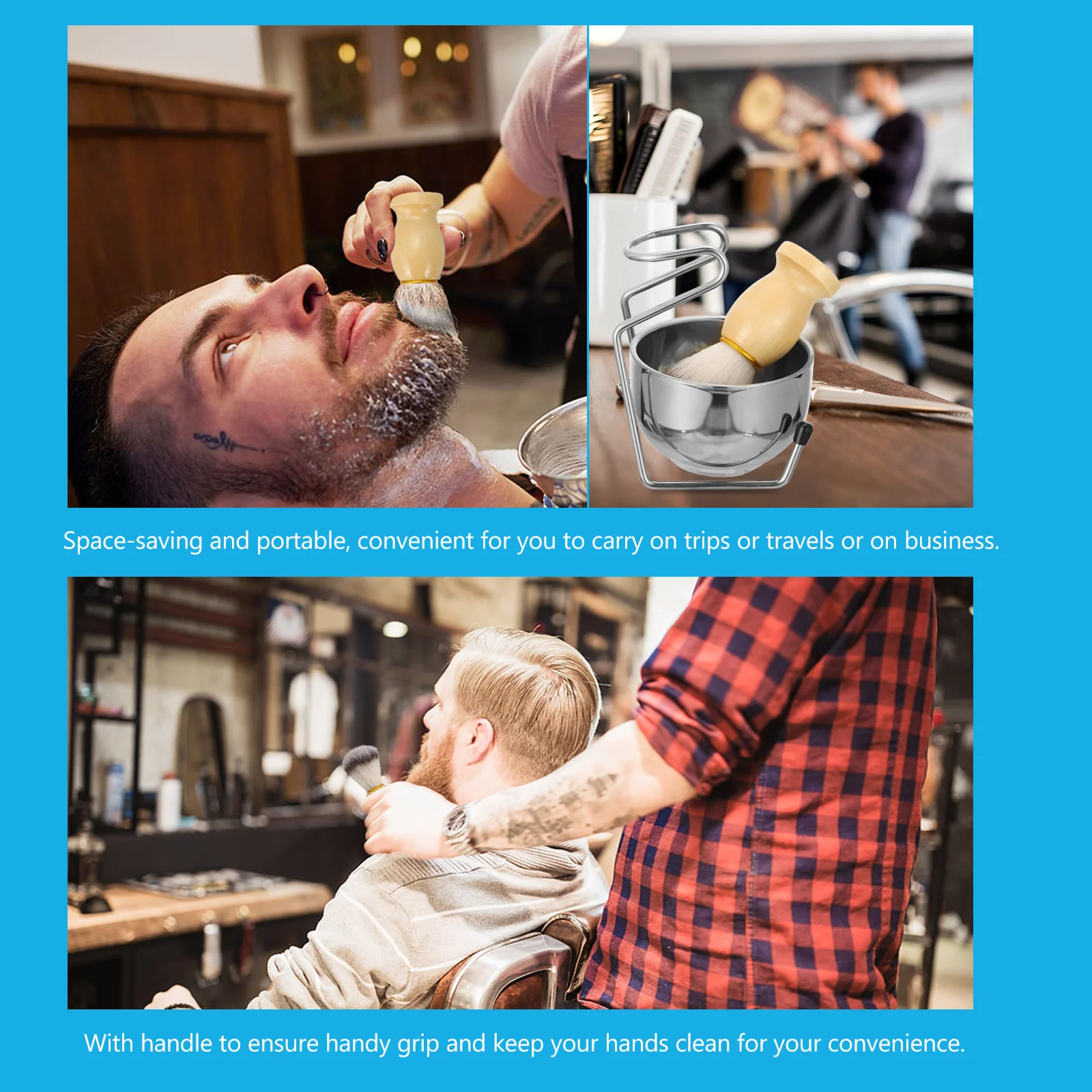 

1 set Stainless Steel Bowl Rack Set Safety Beard Stand Shaving Brush Storage Travel Portable Men Beard Brush Set Shaving Tool