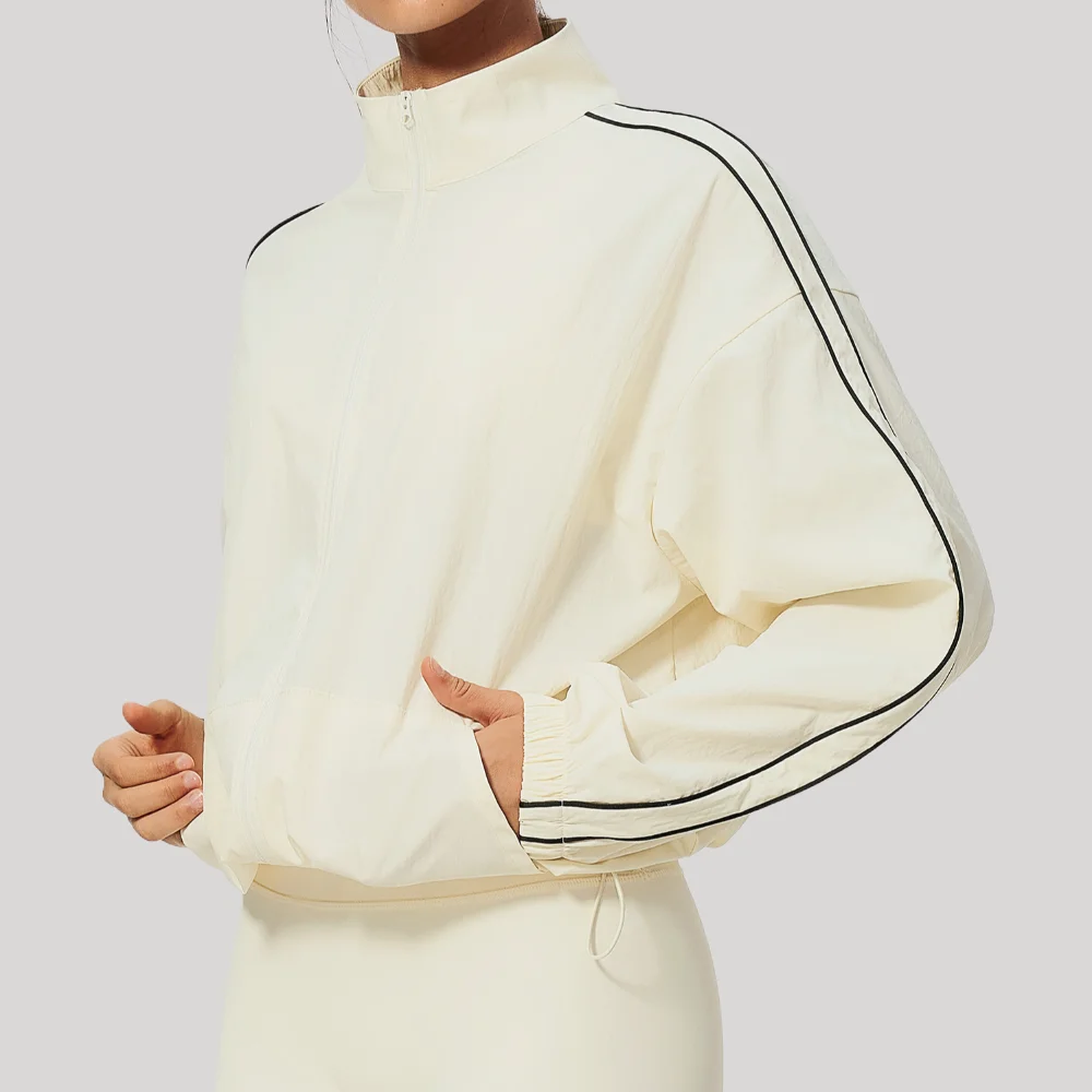 New Sports Jacket Long Sleeved Women's Contrasting Stand Up Collar Zipper Sports Top Quick Drying Breathable Fitness Jacket