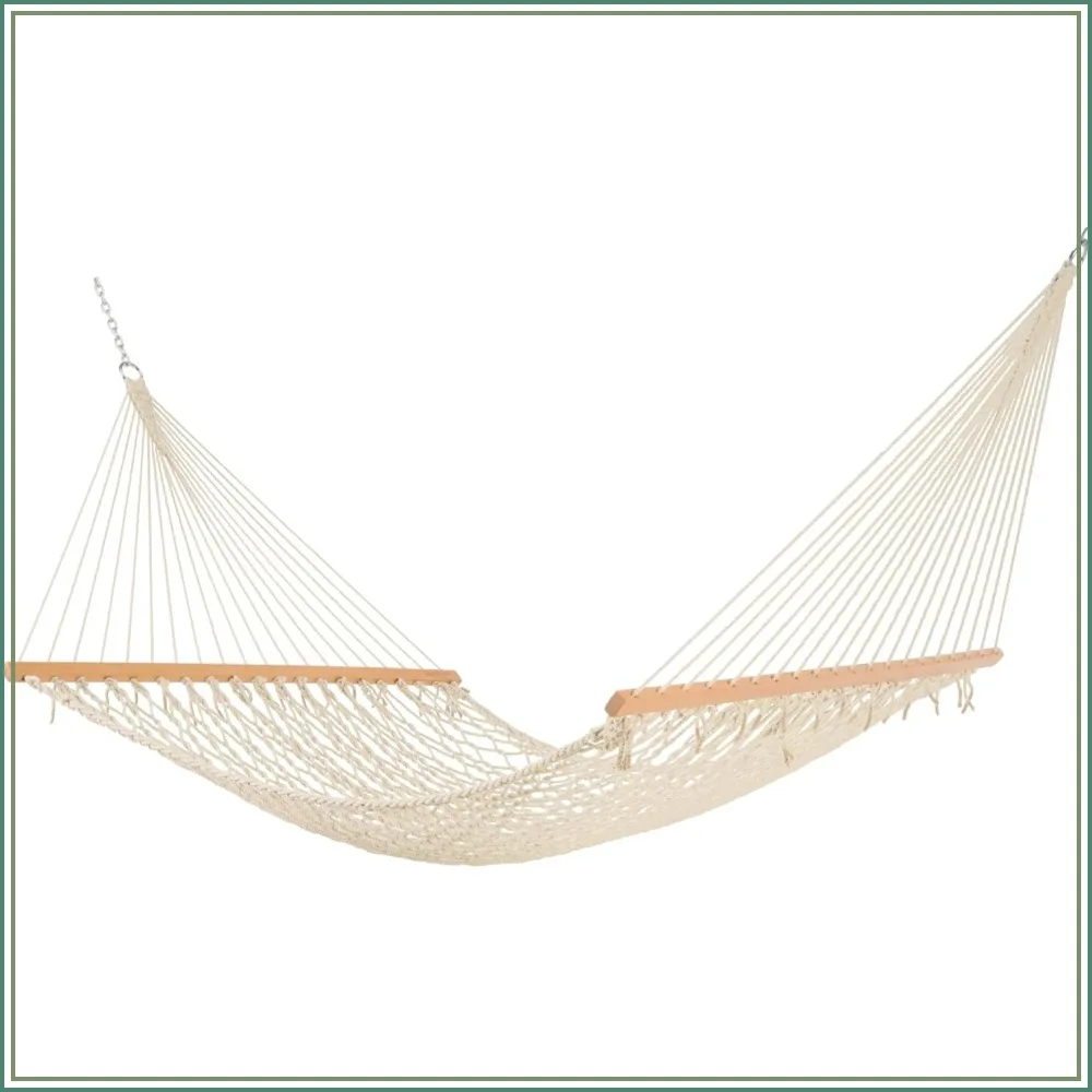 13 ft Double Cotton Rope Hammock for 2 Persons, 450 lb Capacity, with Chains & Hooks, USA Design