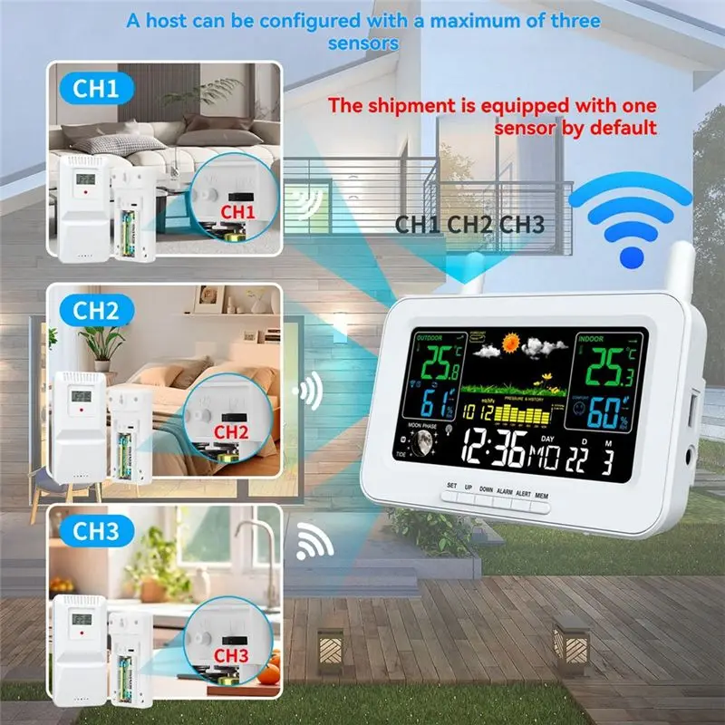 Color Screen Digital Weather Station Sunrise And Sunset Thermometer Hygrometer With Wireless Outdoor Sensor EU Plug B-A79U
