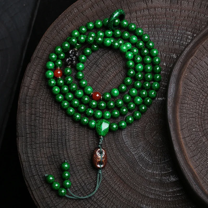 

Green round beads 108 Buddha beads rosary beads multi circles strings obsidian onyx reflux bone bracelet