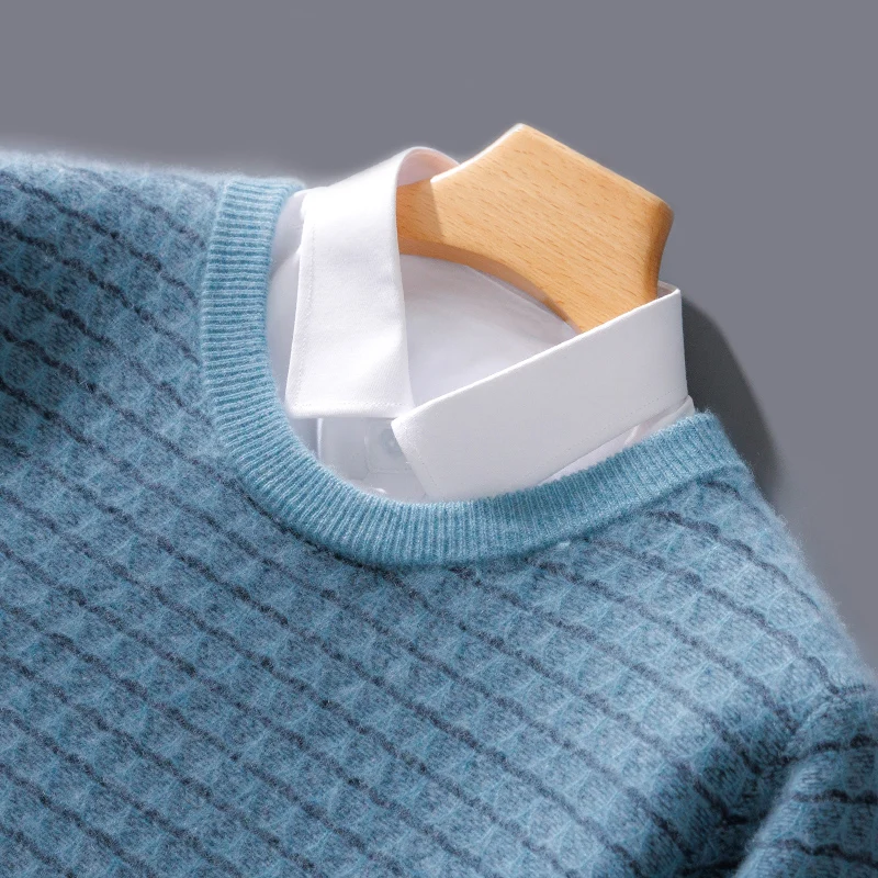 Suéter de cachemira de cuello redondo para hombre, Jersey Jacquard suelto a juego, camisa de fondo de punto de lana, otoño e invierno, nuevo