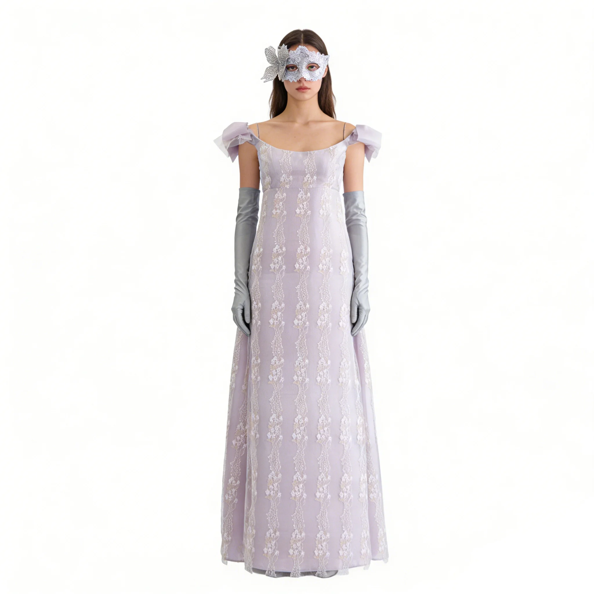 

AwwwCos Women's Vintage Printed Dress Cosplay Costume Formal Dress Sleeveless Lace Up Dress With Mask Halloween Party Outfit