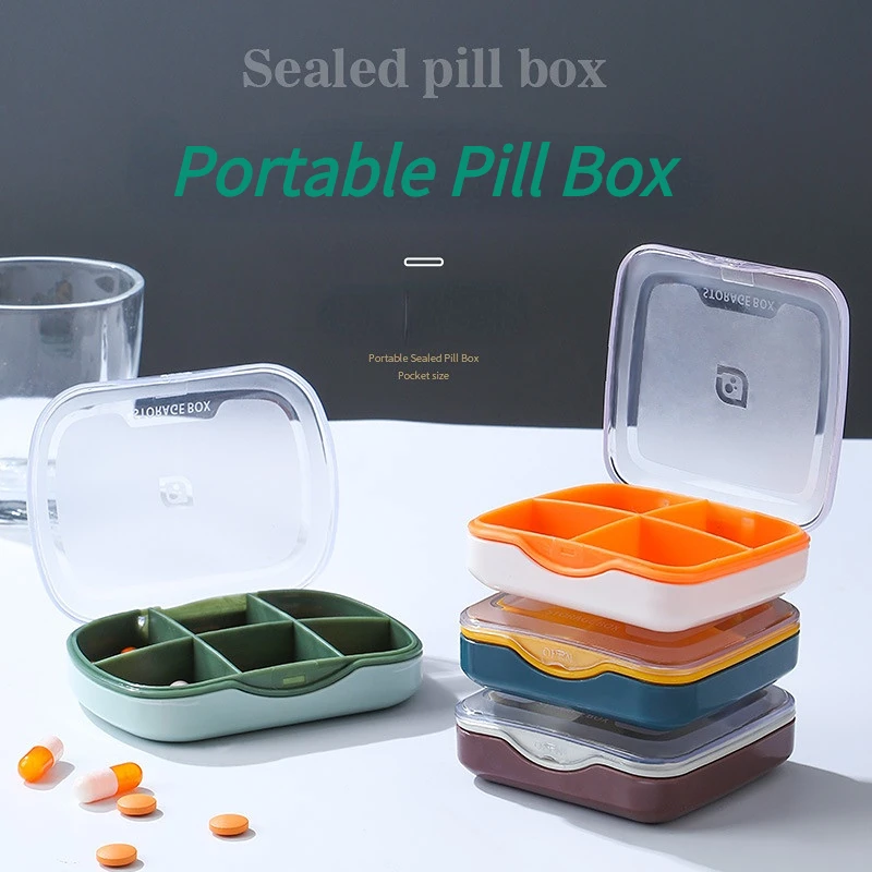 

Portable 4-Grid Medicine Storage Box Waterproof and Moisture-proof Sealed Pill Box Containing Pill Container Snap Switch