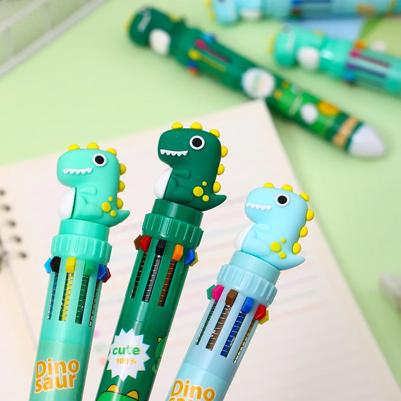 18Pcs/Lot Cartoon Dinosaur Ten Color Ballpoint Pens Student Cute Styling Multi Color Pen  Prize Creative Stationery - view 5