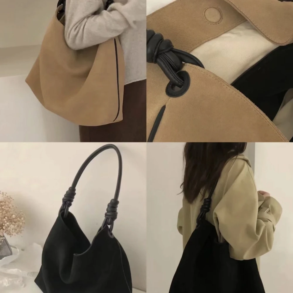 Retro Fall and Winter Frosted Leather Women Tote Bag Suede Shoulder Armpit Bag Cowhide Texture Large Capacity Commuter handbag