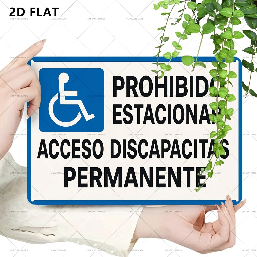 One 2D Exquisite Spanish Sign, No Parking, Disabled Parking Solely, Permanent Access - 8X12 Inches, Suitable for Parking Lots, P