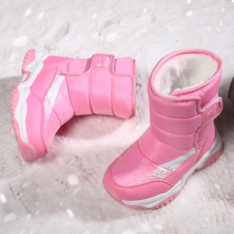 Zapatos de felpa para niños y niñas, botas de nieve con suela de goma antideslizante, tela impermeable, cálidas, a la moda, para exteriores, novedad de invierno