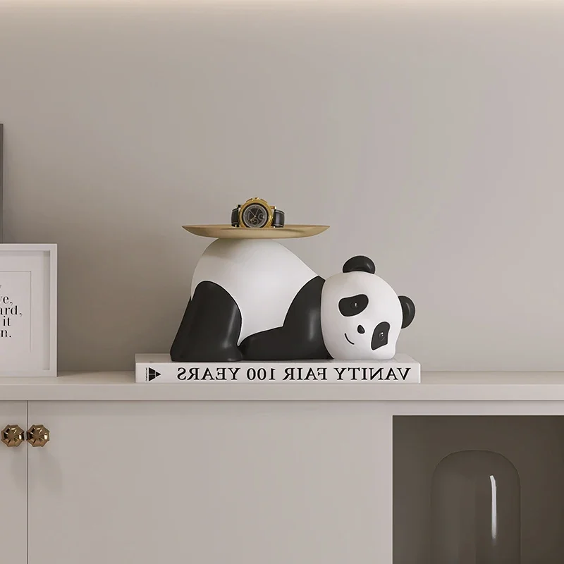 Nordic Home Decor Cartoon Panda Statue Home Decoration Resin Animal Sculptue Room Decor Kawaii Accessories Storage Tray Figurine