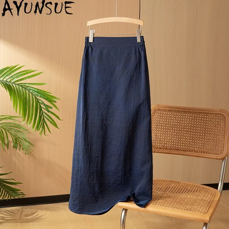 AYUNSUE Xiangyunsha Silk Women's Skirts Retro Straight Skirts for Women Casual Elastic Waist Summer Skirt Woman Clothes юбка