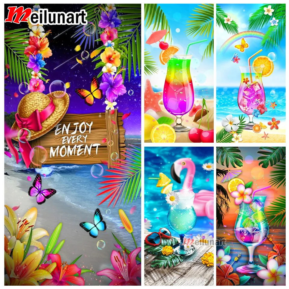 Diamond Painting Full Drill Seaside Juice Cup Square/round Embroidery Flower Cartoon Landscape Mosaic Home Decor AS2780