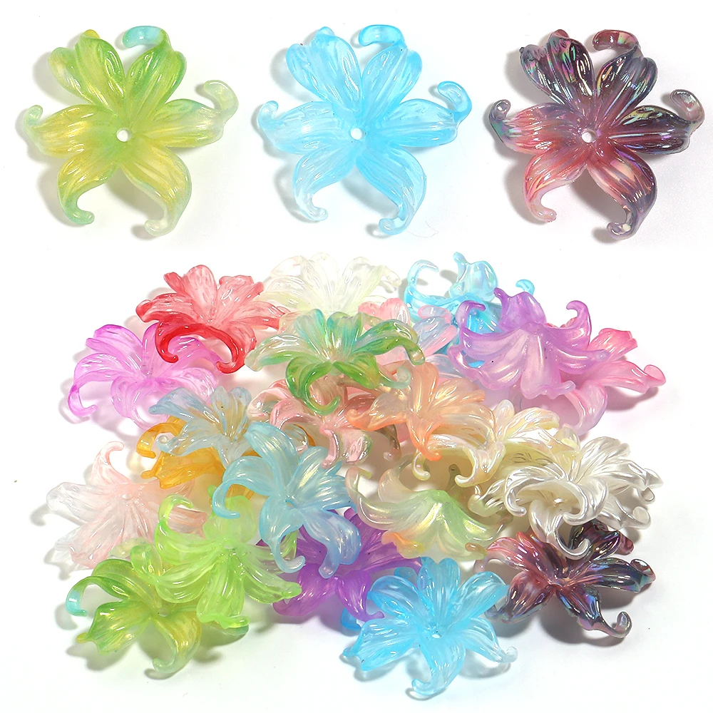 20 Stück/Set Bunte Acryl-Blütenblattperlen Iris-Blumenperlen Anhänger DIY Armband Halskette Schlüsselanhänger Zubehör für Schmuckherstellung