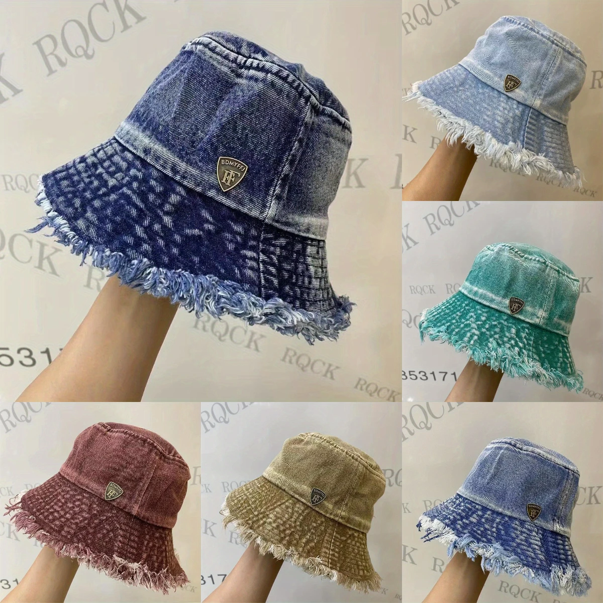 Retro Washed Denim Burr Edge Bucket Hat Solid Street Shabby Fisherman Hat  Women Men Outdoor Sport Cycle Travel Sunshade Sun Hat