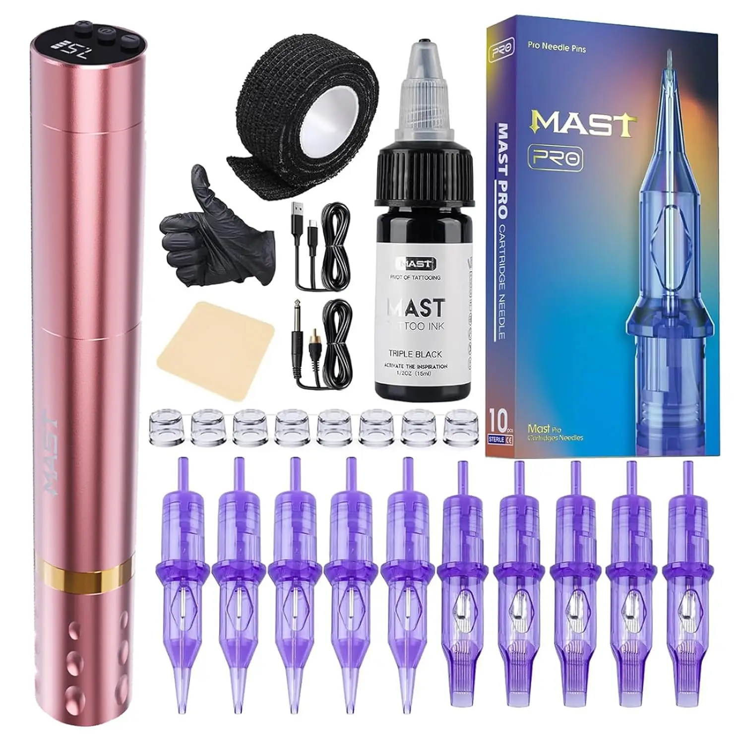 

Wireless Tattoo Pen Kit with Slim Design, Includes 10 Pro Needle Cartridges and Black Ink for Professional Use
