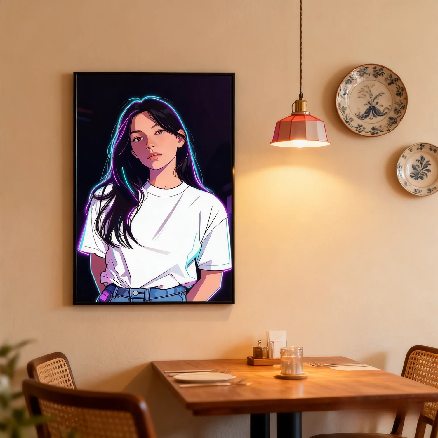 Customize Your Photos Cyberpunk Neon Style Canvas Print Custom Wedding Couple Family Pet Wall Art Poster For Home Decortion Gift