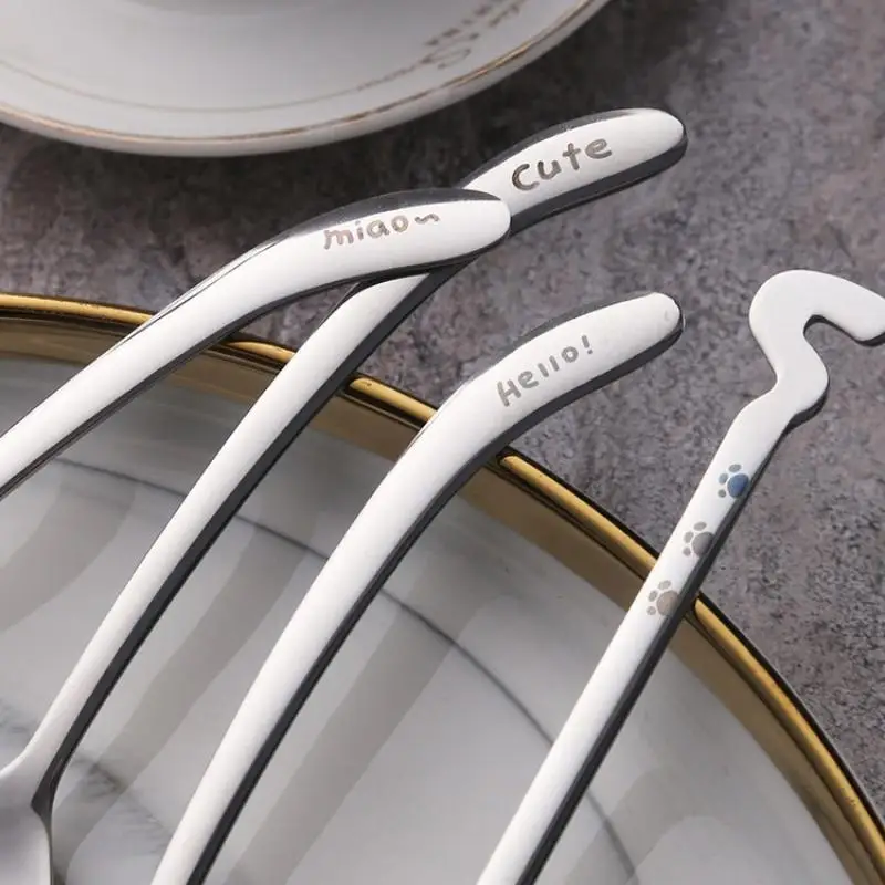 Stainless Steel Cute Cat Spoon Food Grade Cartoon Design For Stirring Coffee Tea Dessert Daily Use view 4