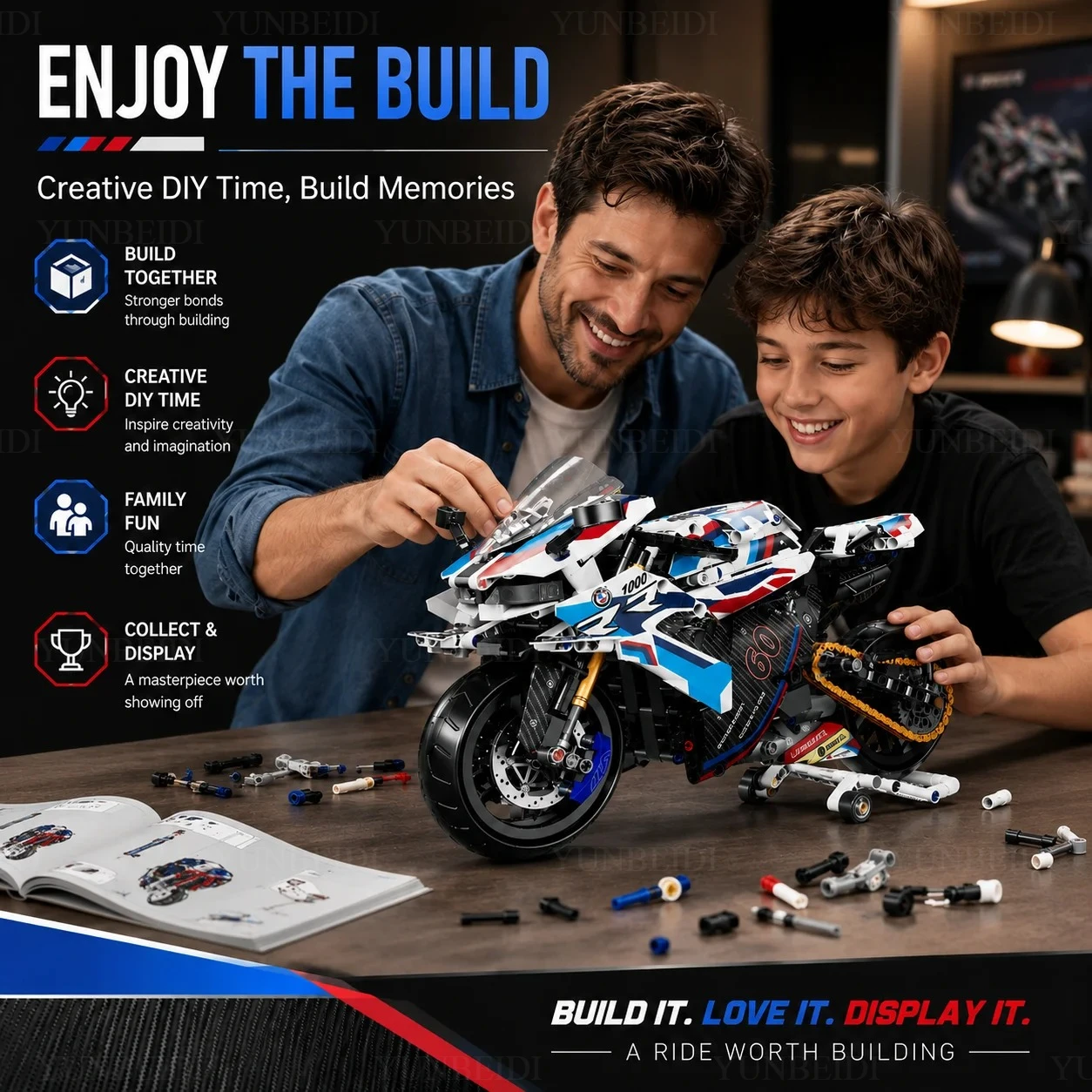 1:8 Building Block Superbike, Model Kit, DIY Tech Motorcycle Toy, Gift for Adults and Children view 6