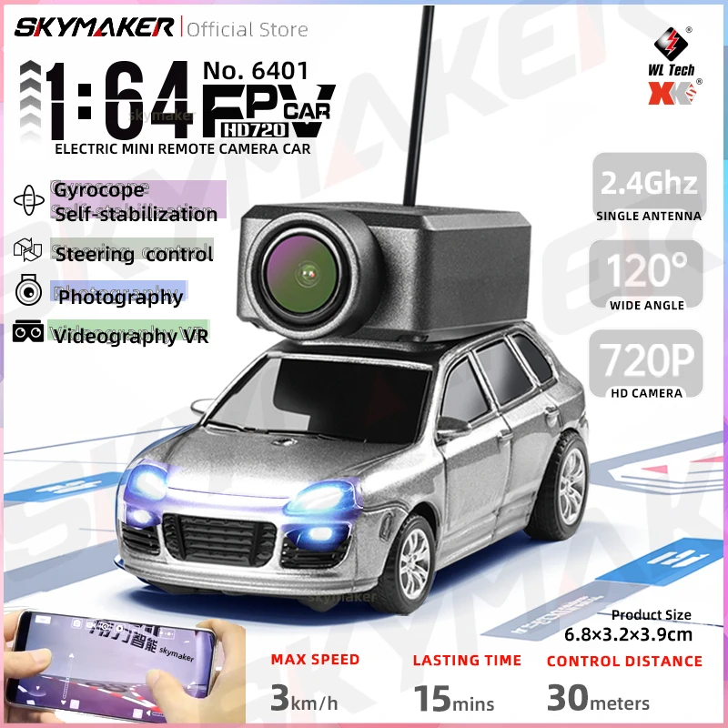 Wltoys 1:64 6401 FPV RC Car WIith Wifi HD Camera 2.4G rc mini Cars Full Scale Built In Gyroscope Photography Videography VR