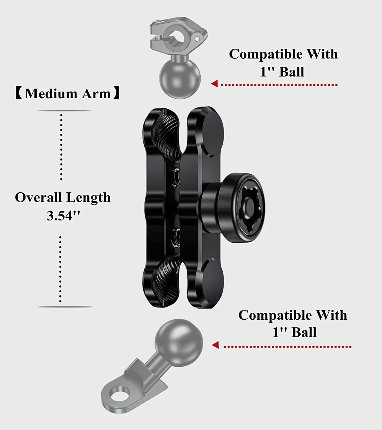 Bike Motorcycle Phone Holder 6CM 9CM Anti-Theft Aluminum Alloy Double Socket Arm Compatible with Mounts 1'' Ball Component