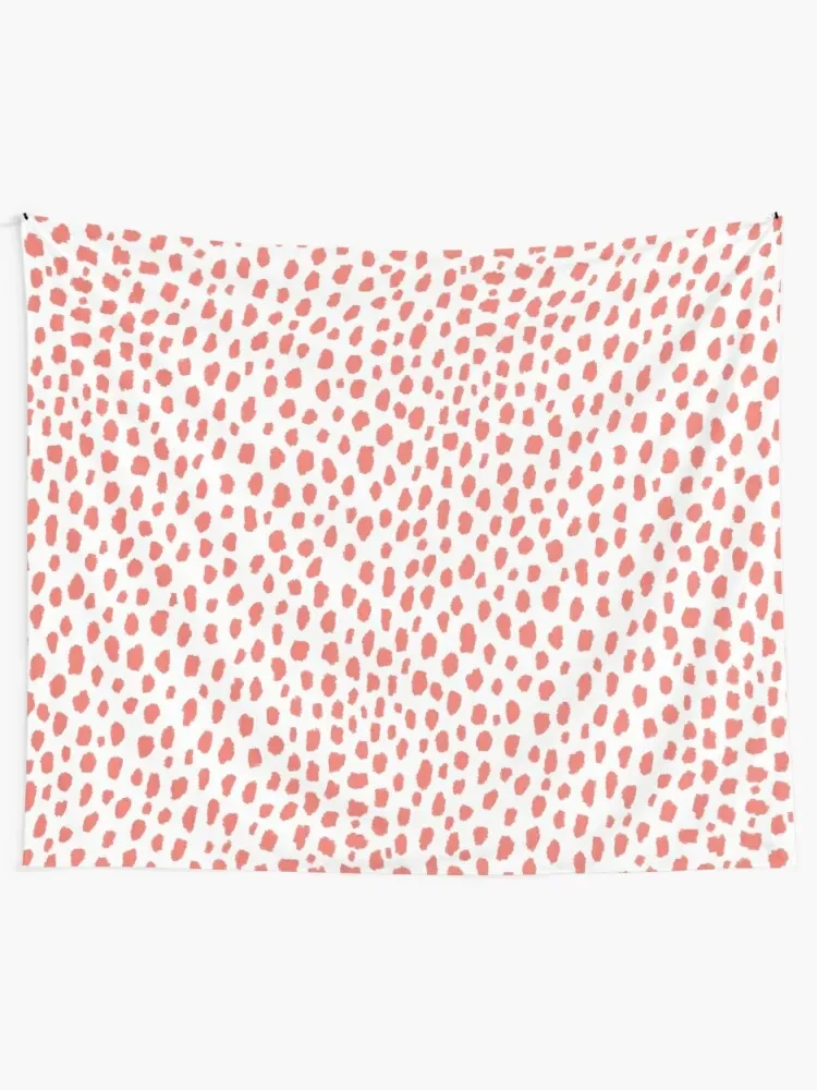 Handmade Polka Dot Paint Brush Pattern (Pantone Living Coral and White) Tapestry Art Mural Tapestry