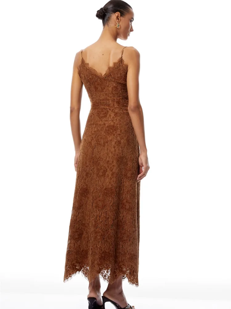 Dfdg feminino 2025 primavera verão retro vestido de renda recorte nicho fino ajuste camisola bodycon mini vestido luxo renda painéis vestido