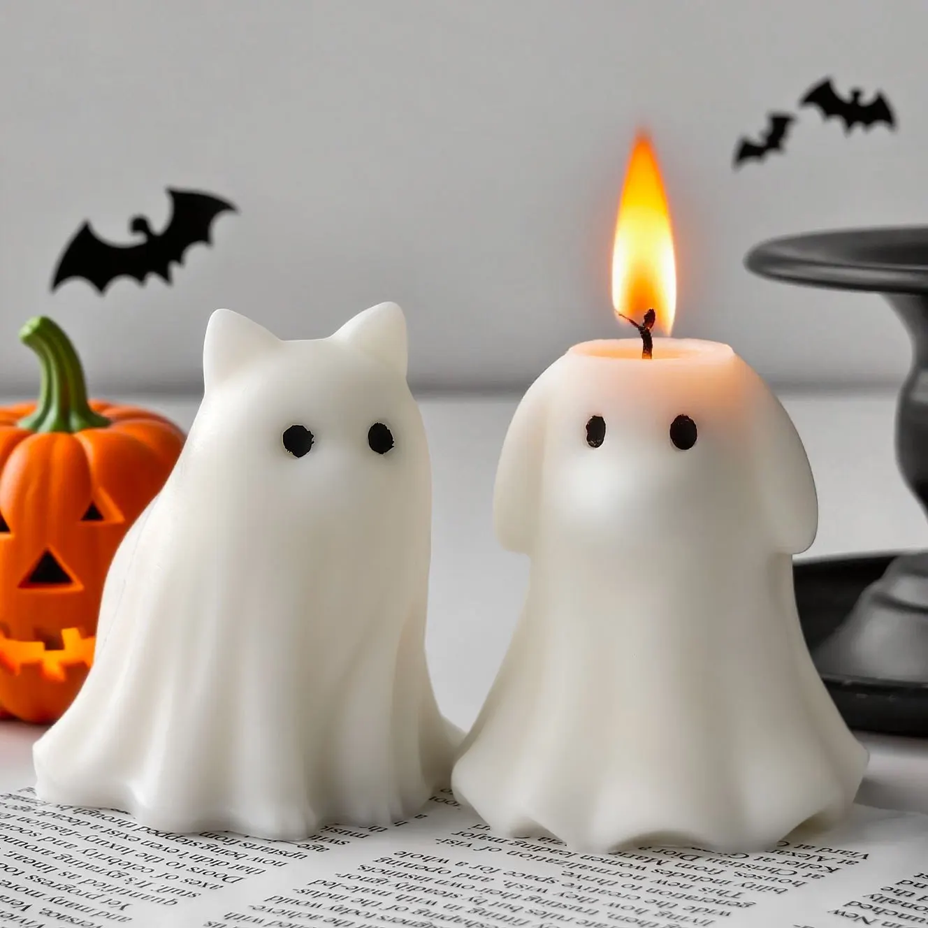 Cute Animal Puppy Kitten Spooky Silicone Mold DIY Ghost Aroma Candle Plaster Decoration Mould Halloween Candle Making Molds