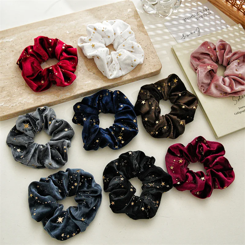 NC Velvet Star Scrunchies Elastic Hair Bands Women Girls Christmas  Ponytail Holder Hair Ties Winter Fashion Hair Accessories