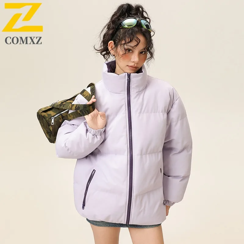 

COMXZ Мужская уличная наполненная куртка с воротником-стойкой, походная ветрозащитная парка, повседневная однотонная легкая зимняя куртка в уличном стиле