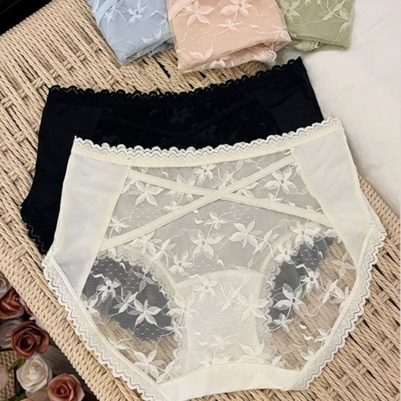 1PC Damenunterwäsche aus französischer Spitze und Satin, hochwertige sexy Dreieckshose, bequeme und atmungsaktive, hüftumschließende Mädchenunterwäsche M-XL