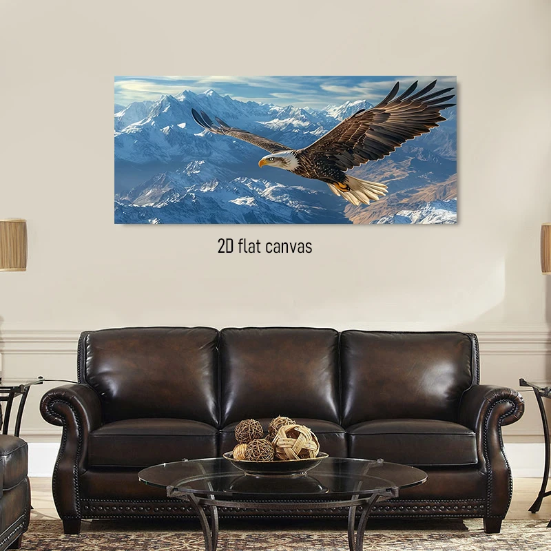 1 piece: An eagle spreading its wings and soaring atop a snowy mountain, decorative painting without frame, 2D flat